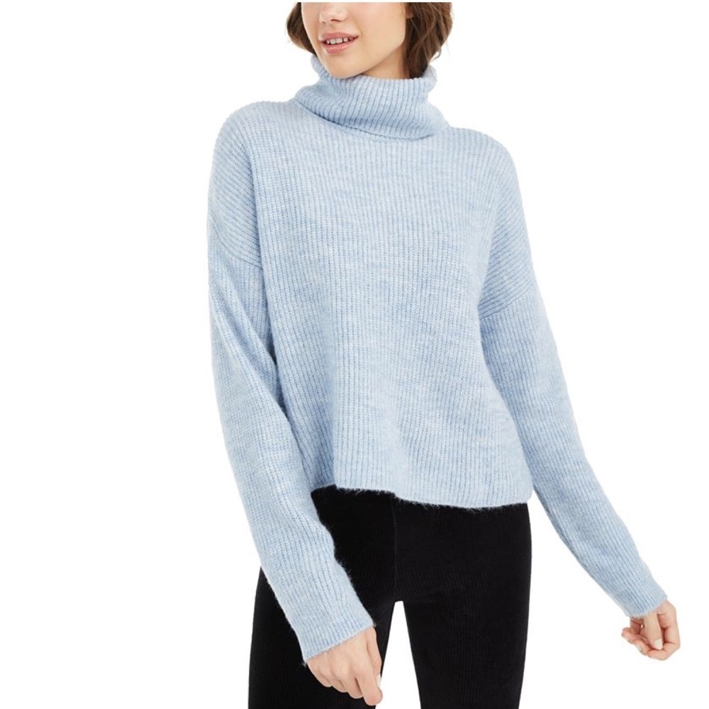Sun & Moon Womens Box Ribbed Turtleneck Sweater Dreamy Blue NWT